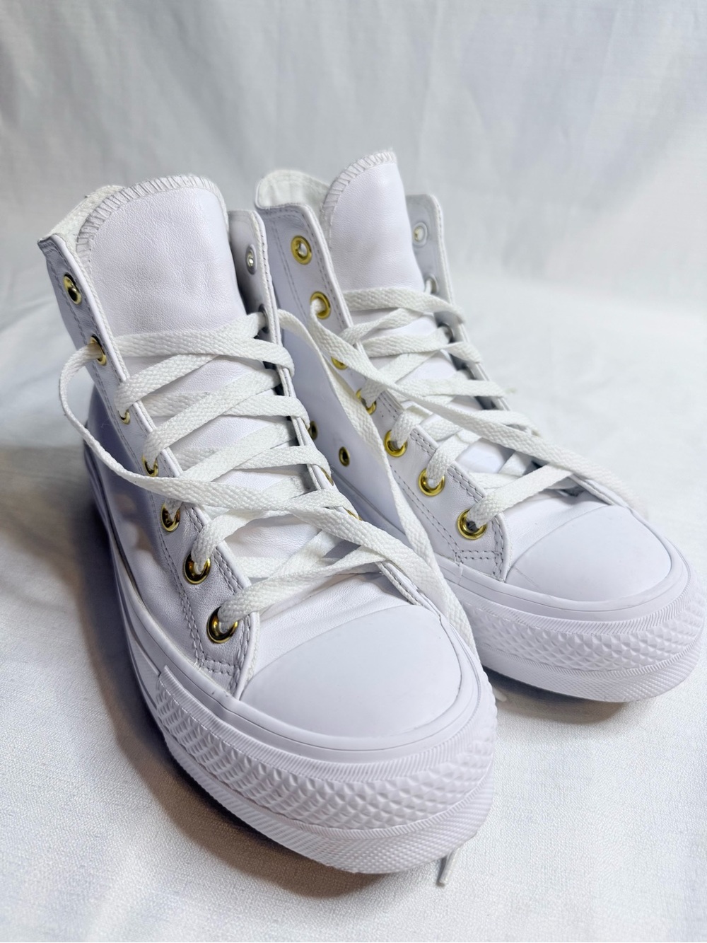 Converse Chuck Taylor All Star By You Leather Platform White Gold Women 7 Men 5